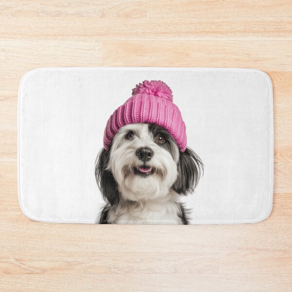 Item preview, Cozy Polish Lowland Sheepdog Wearing Pink Winter Hat Trendy Animal Fashion Artwork designed and sold by LazyOwlStore.