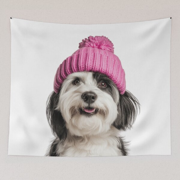 Item preview, Cozy Polish Lowland Sheepdog Wearing Pink Winter Hat Trendy Animal Fashion Artwork designed and sold by LazyOwlStore.
