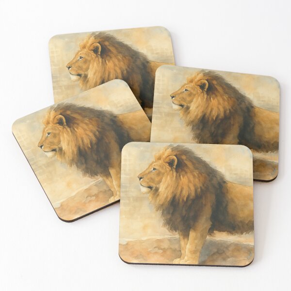 Item preview, Lions in Watercolor: Golden Sovereignty designed and sold by Miradas del Mundo.