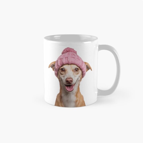 Item preview, Cozy Portuguese Podengo dog Wearing Pink Winter Hat Trendy Animal Fashion Artwork designed and sold by LazyOwlStore.
