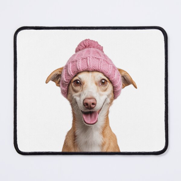 Item preview, Cozy Portuguese Podengo dog Wearing Pink Winter Hat Trendy Animal Fashion Artwork designed and sold by LazyOwlStore.