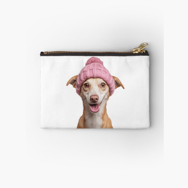 Item preview, Cozy Portuguese Podengo dog Wearing Pink Winter Hat Trendy Animal Fashion Artwork designed and sold by LazyOwlStore.