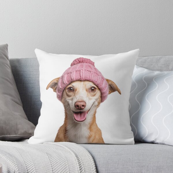 Item preview, Cozy Portuguese Podengo dog Wearing Pink Winter Hat Trendy Animal Fashion Artwork designed and sold by LazyOwlStore.