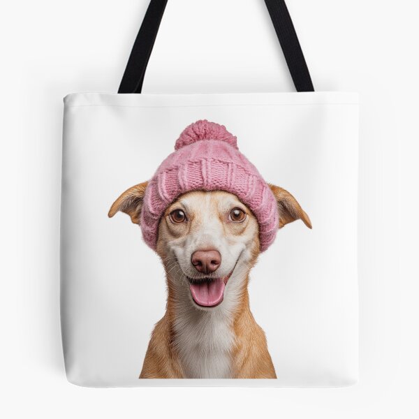 Item preview, Cozy Portuguese Podengo dog Wearing Pink Winter Hat Trendy Animal Fashion Artwork designed and sold by LazyOwlStore.
