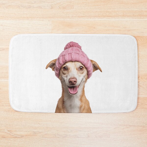 Item preview, Cozy Portuguese Podengo dog Wearing Pink Winter Hat Trendy Animal Fashion Artwork designed and sold by LazyOwlStore.