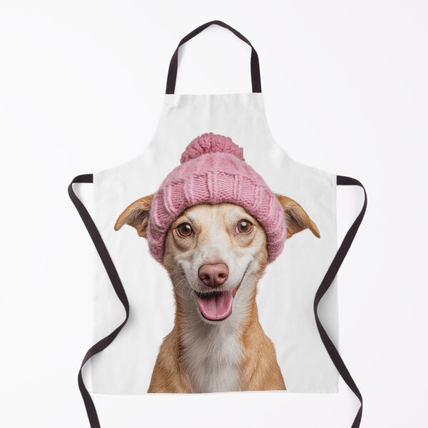 Item preview, Cozy Portuguese Podengo dog Wearing Pink Winter Hat Trendy Animal Fashion Artwork designed and sold by LazyOwlStore.