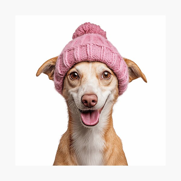 Item preview, Cozy Portuguese Podengo dog Wearing Pink Winter Hat Trendy Animal Fashion Artwork designed and sold by LazyOwlStore.