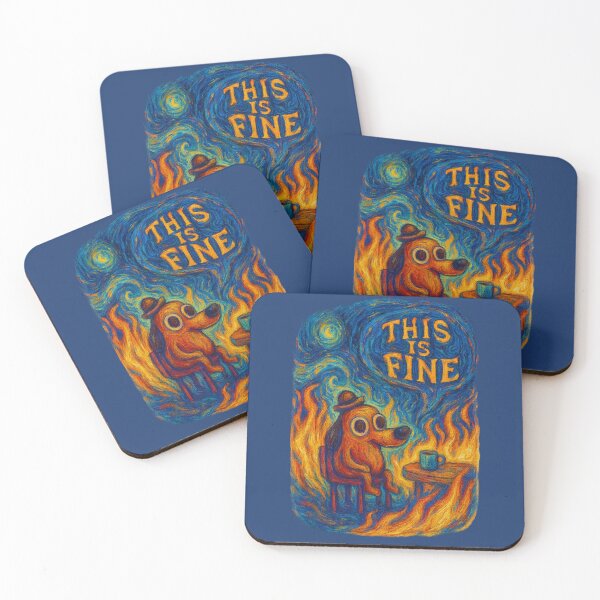 Item preview, This is Fine Meme x Van Gogh - Starry Night Inspired Fire Dog Art designed and sold by GirlyPopped.