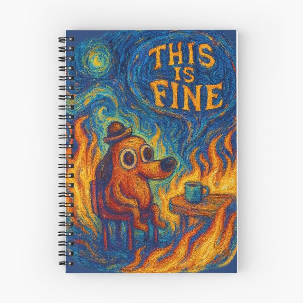 Item preview, This is Fine Meme x Van Gogh - Starry Night Inspired Fire Dog Art designed and sold by GirlyPopped.