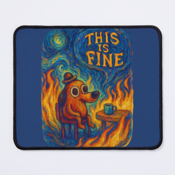 Item preview, This is Fine Meme x Van Gogh - Starry Night Inspired Fire Dog Art designed and sold by GirlyPopped.