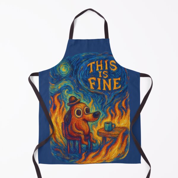 Item preview, This is Fine Meme x Van Gogh - Starry Night Inspired Fire Dog Art designed and sold by GirlyPopped.