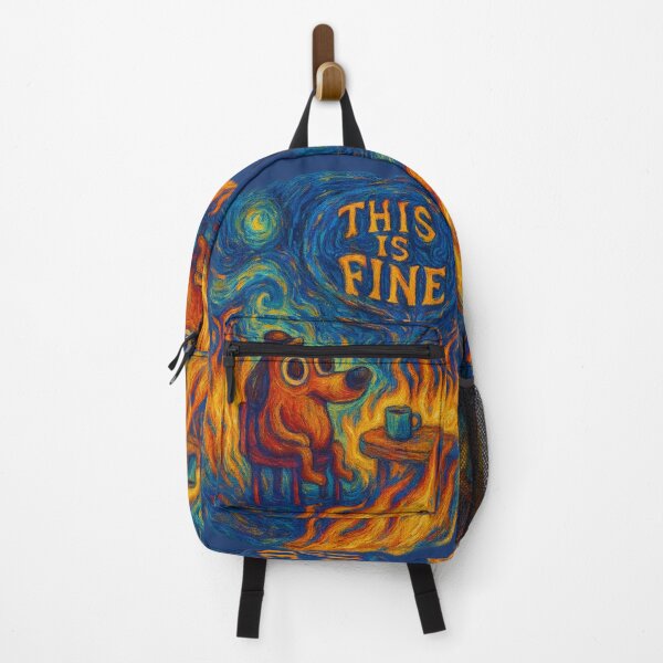 Item preview, This is Fine Meme x Van Gogh - Starry Night Inspired Fire Dog Art designed and sold by GirlyPopped.