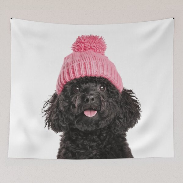 Item preview, Cozy Puli dog Wearing Pink Winter Hat Trendy Animal Fashion Artwork designed and sold by LazyOwlStore.