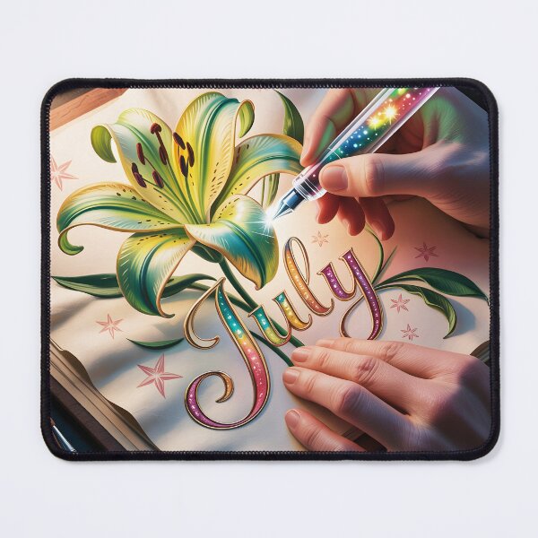 Item preview, July Fantasy Sketch – 3D Calendar Page with Green-Gold Glow and Magic Pen designed and sold by EmeraldeaArt.