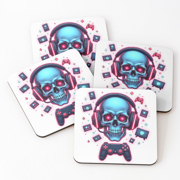 Item preview, Neon Gaming Skull with Headphones and Pixel Icons designed and sold by Dreambytes.