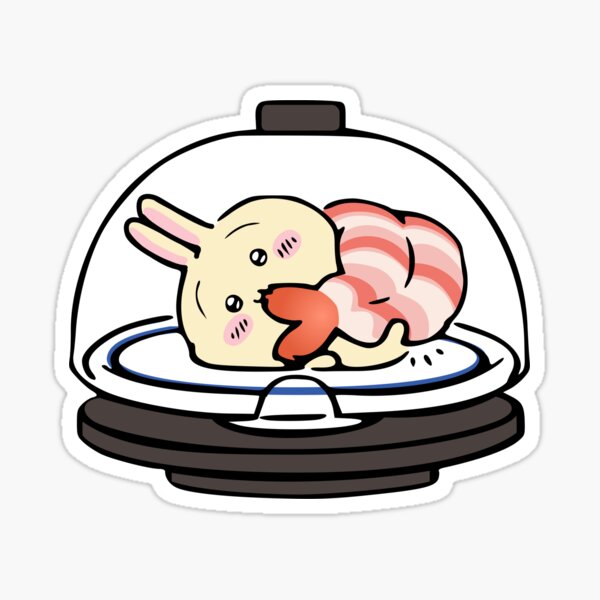 Item preview, Usagi on Sushi Belt - Shrimp | Chiikawa Hachiware | Kawaii Japanese Food Tempura designed and sold by OllieMolley.