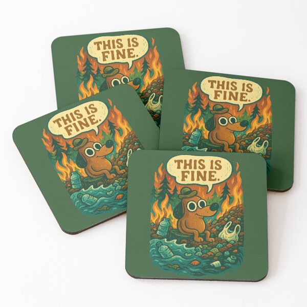 Item preview, This Is Fine - Environmental Chaos Dog Meme with Pollution and Wildfires designed and sold by GirlyPopped.