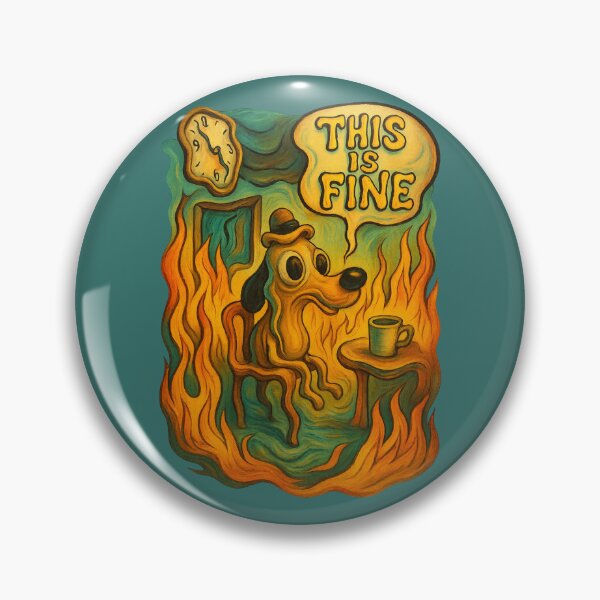 Item preview, This Is Fine - Surrealist Melting Clock and Dog Meme in Flames designed and sold by GirlyPopped.
