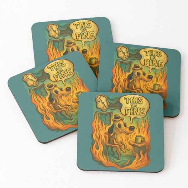 Item preview, This Is Fine - Surrealist Melting Clock and Dog Meme in Flames designed and sold by GirlyPopped.