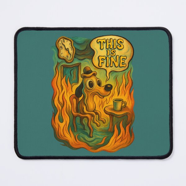 Item preview, This Is Fine - Surrealist Melting Clock and Dog Meme in Flames designed and sold by GirlyPopped.