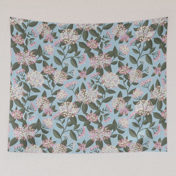 Item preview, Bold and Bright Viburnum flowers on Sky Blue designed and sold by Millefolia Design .