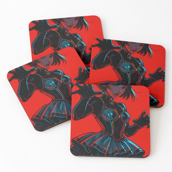 Item preview, Cyberpunk Girl in Black Armor on Red Background designed and sold by NeroKanji.