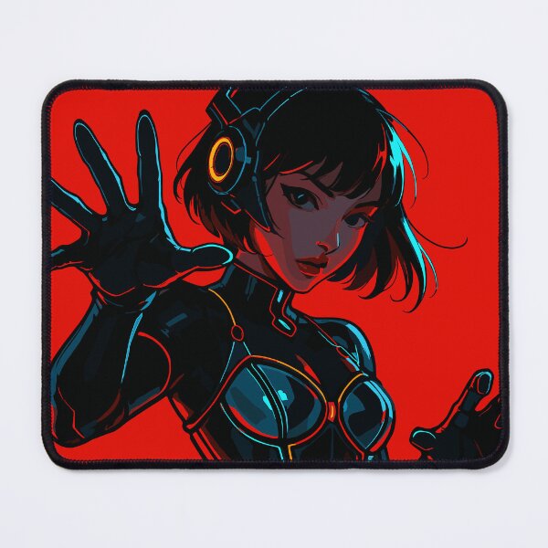 Item preview, Cyberpunk Girl in Black Armor on Red Background designed and sold by NeroKanji.