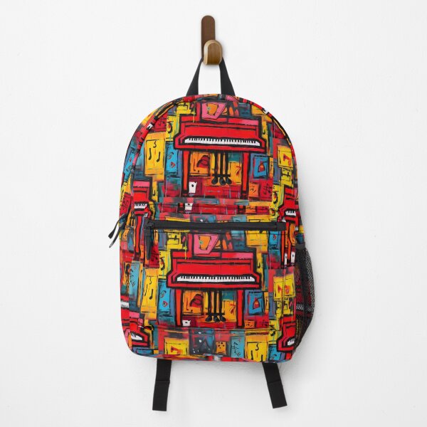 Item preview, Vibrant Red Piano Amidst a Colorful Symphony of Abstract Shapes and Musical Notes designed and sold by OlfactoART Studio.