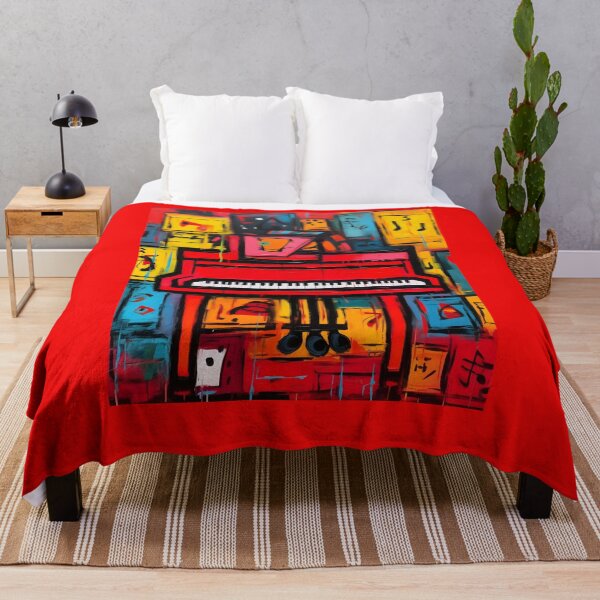 Item preview, Vibrant Red Piano Amidst a Colorful Symphony of Abstract Shapes and Musical Notes designed and sold by OlfactoART Studio.
