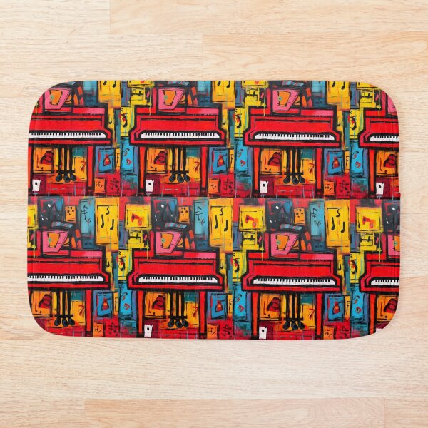Item preview, Vibrant Red Piano Amidst a Colorful Symphony of Abstract Shapes and Musical Notes designed and sold by OlfactoART Studio.