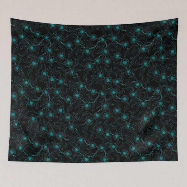Item preview, Line art pattern, blue floral ornament on black background. Seamless floral pattern-167. designed and sold by Natalya Alexandrou.