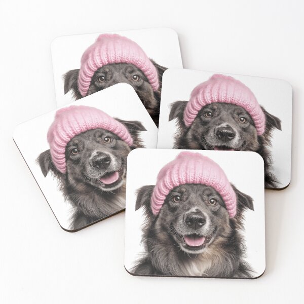 Item preview, Cozy Pyrenean Shepherd dog Wearing Pink Winter Hat Trendy Animal Fashion Artwork designed and sold by LazyOwlStore.