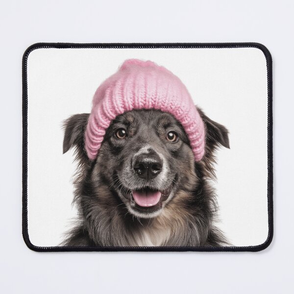 Item preview, Cozy Pyrenean Shepherd dog Wearing Pink Winter Hat Trendy Animal Fashion Artwork designed and sold by LazyOwlStore.