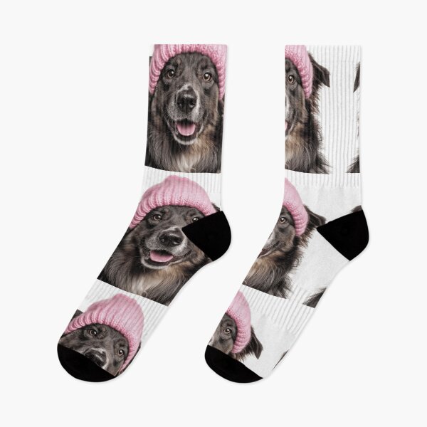 Item preview, Cozy Pyrenean Shepherd dog Wearing Pink Winter Hat Trendy Animal Fashion Artwork designed and sold by LazyOwlStore.