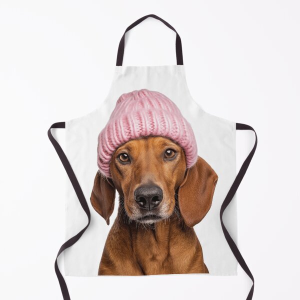 Item preview, Cozy Redbone Coonhound dog Wearing Pink Winter Hat Trendy Animal Fashion Artwork designed and sold by LazyOwlStore.
