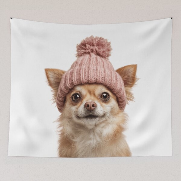 Item preview, Cozy Russian Toy dog Wearing Pink Winter Hat Trendy Animal Fashion Artwork designed and sold by LazyOwlStore.
