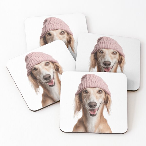Item preview, Cozy Saluki dog Wearing Pink Winter Hat Trendy Animal Fashion Artwork designed and sold by LazyOwlStore.