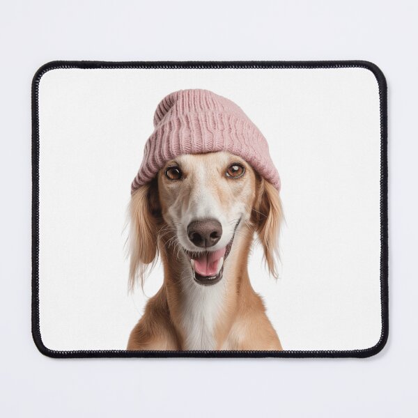 Item preview, Cozy Saluki dog Wearing Pink Winter Hat Trendy Animal Fashion Artwork designed and sold by LazyOwlStore.