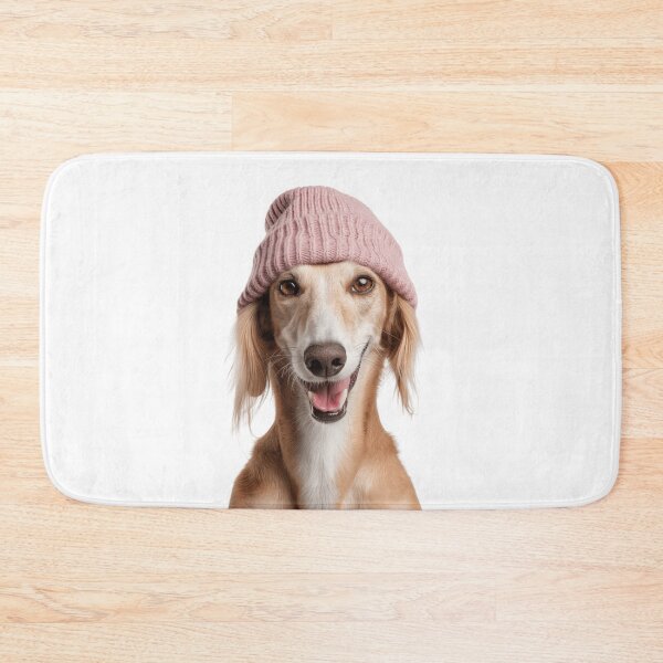 Item preview, Cozy Saluki dog Wearing Pink Winter Hat Trendy Animal Fashion Artwork designed and sold by LazyOwlStore.