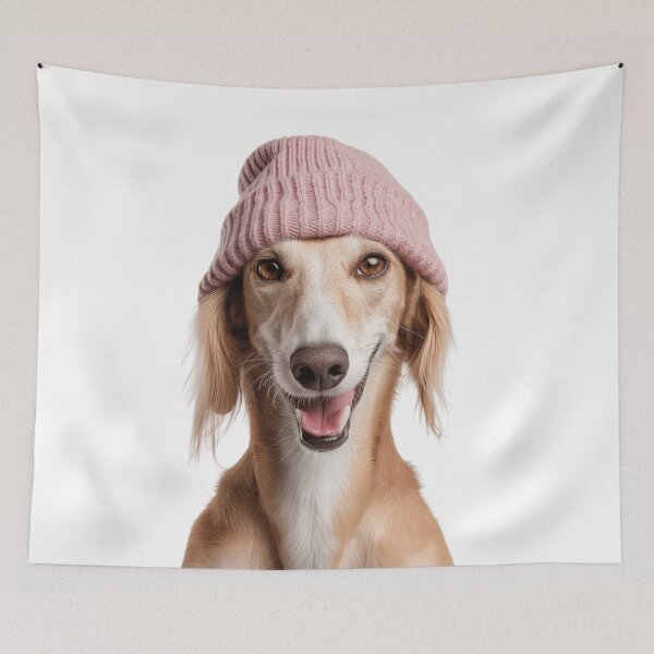 Item preview, Cozy Saluki dog Wearing Pink Winter Hat Trendy Animal Fashion Artwork designed and sold by LazyOwlStore.