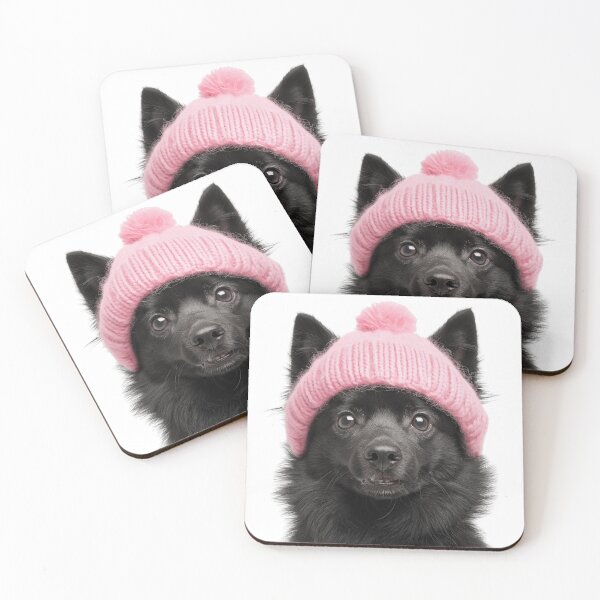 Item preview, Cozy Schipperke dog Wearing Pink Winter Hat Trendy Animal Fashion Artwork designed and sold by LazyOwlStore.