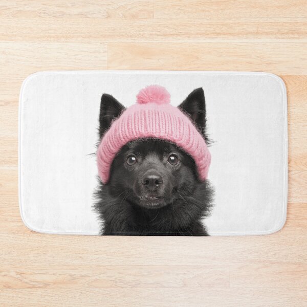 Item preview, Cozy Schipperke dog Wearing Pink Winter Hat Trendy Animal Fashion Artwork designed and sold by LazyOwlStore.