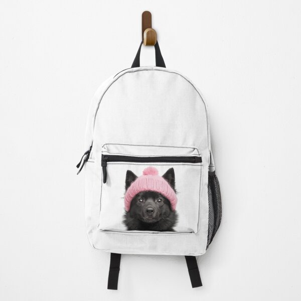 Item preview, Cozy Schipperke dog Wearing Pink Winter Hat Trendy Animal Fashion Artwork designed and sold by LazyOwlStore.