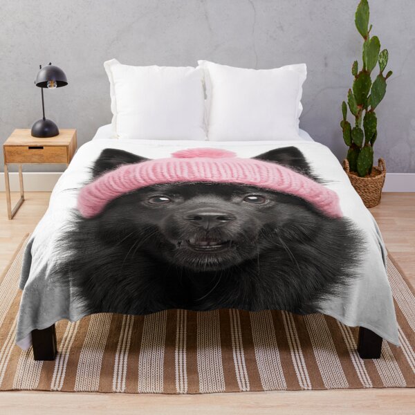 Item preview, Cozy Schipperke dog Wearing Pink Winter Hat Trendy Animal Fashion Artwork designed and sold by LazyOwlStore.
