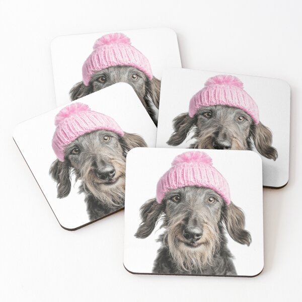 Item preview, Cozy Scottish Deerhound dog Wearing Pink Winter Hat Trendy Animal Fashion Artwork designed and sold by LazyOwlStore.