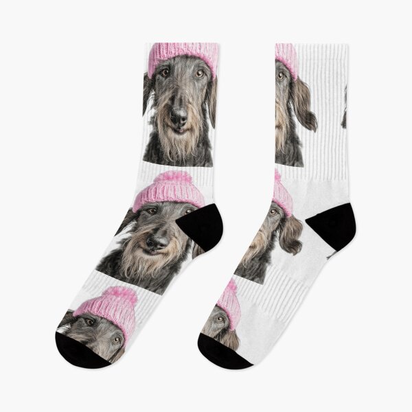 Item preview, Cozy Scottish Deerhound dog Wearing Pink Winter Hat Trendy Animal Fashion Artwork designed and sold by LazyOwlStore.