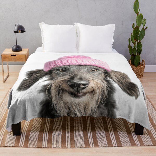 Item preview, Cozy Scottish Deerhound dog Wearing Pink Winter Hat Trendy Animal Fashion Artwork designed and sold by LazyOwlStore.