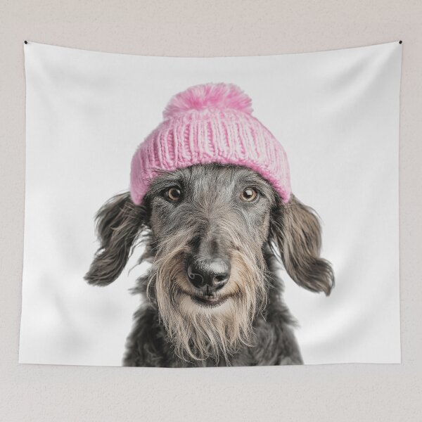 Item preview, Cozy Scottish Deerhound dog Wearing Pink Winter Hat Trendy Animal Fashion Artwork designed and sold by LazyOwlStore.