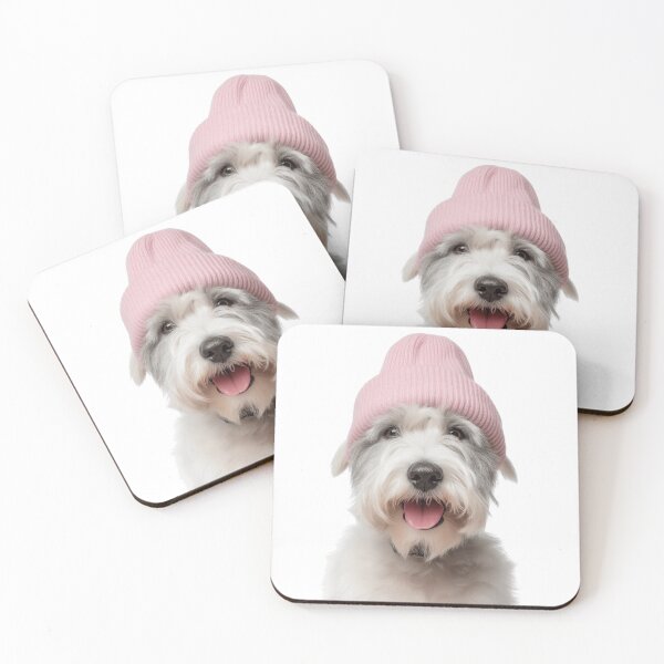 Item preview, Cozy Sealyham Terrier dog Wearing Pink Winter Hat Trendy Animal Fashion Artwork designed and sold by LazyOwlStore.