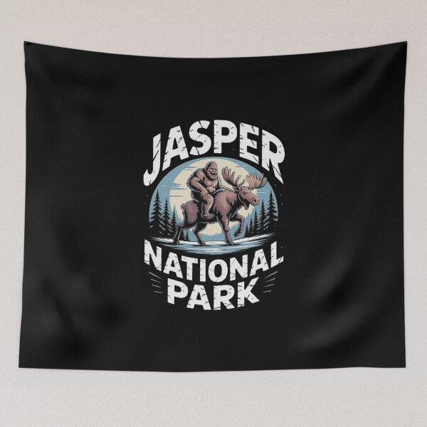 Item preview, Funny Bigfoot Riding Moose – Jasper National Park Cryptid Adventure Art designed and sold by love3617.